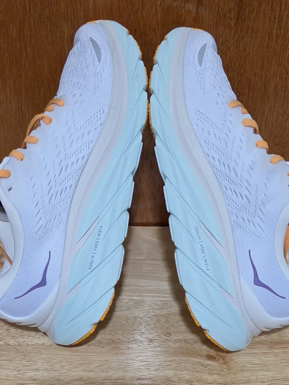 Hoka One One Clifton 8 Womens Mint Green Orange Athletic Running Shoes Size 8B